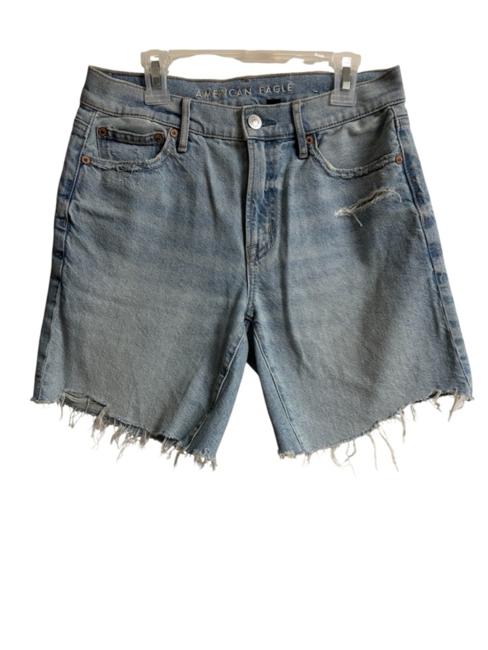 American Eagle Outfitters Light Wash Frayed Hem Denim Shorts